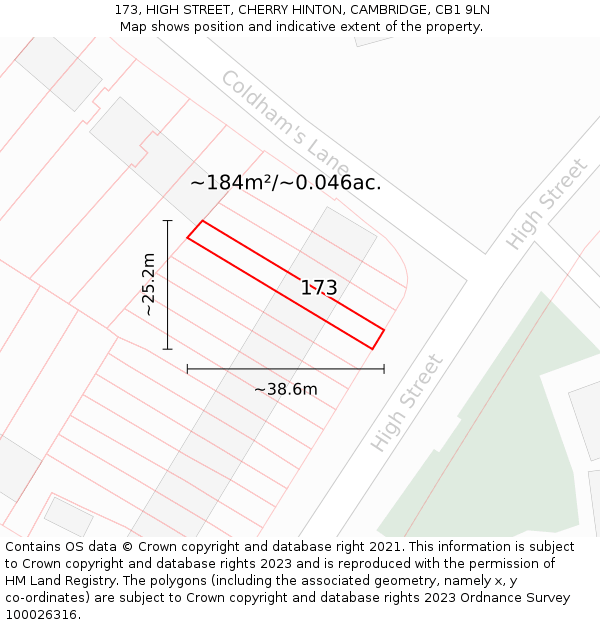 173, HIGH STREET, CHERRY HINTON, CAMBRIDGE, CB1 9LN: Plot and title map