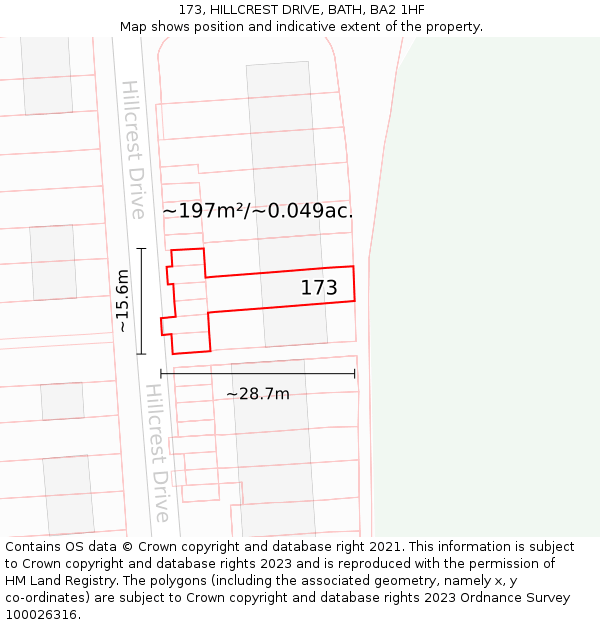 173, HILLCREST DRIVE, BATH, BA2 1HF: Plot and title map