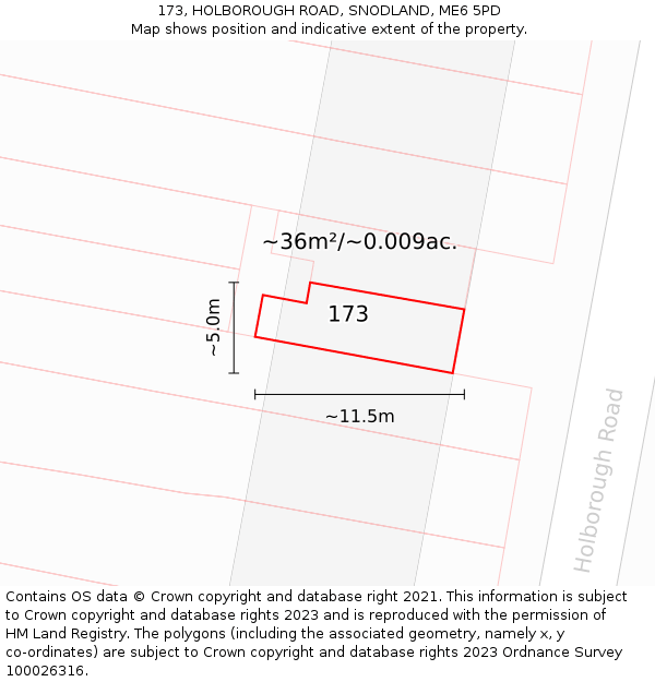 173, HOLBOROUGH ROAD, SNODLAND, ME6 5PD: Plot and title map
