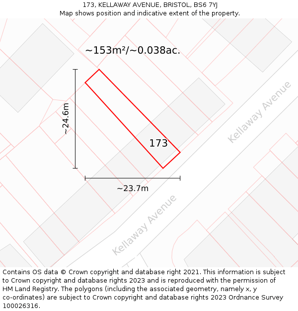 173, KELLAWAY AVENUE, BRISTOL, BS6 7YJ: Plot and title map