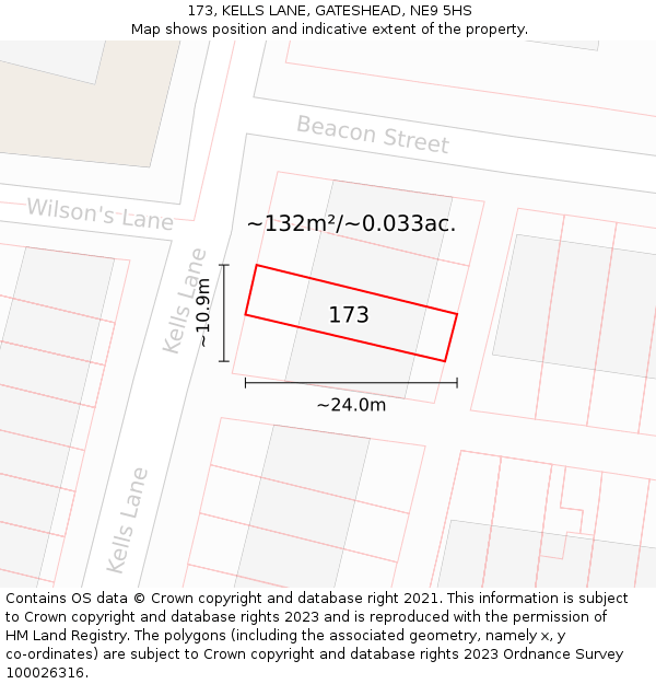 173, KELLS LANE, GATESHEAD, NE9 5HS: Plot and title map