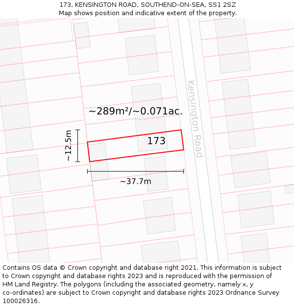 173, KENSINGTON ROAD, SOUTHEND-ON-SEA, SS1 2SZ: Plot and title map