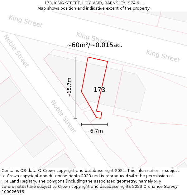 173, KING STREET, HOYLAND, BARNSLEY, S74 9LL: Plot and title map