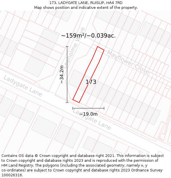 173, LADYGATE LANE, RUISLIP, HA4 7RD: Plot and title map