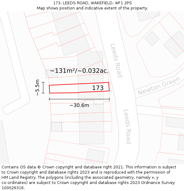 173, LEEDS ROAD, WAKEFIELD, WF1 2PS: Plot and title map