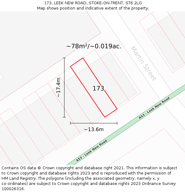 173, LEEK NEW ROAD, STOKE-ON-TRENT, ST6 2LG: Plot and title map