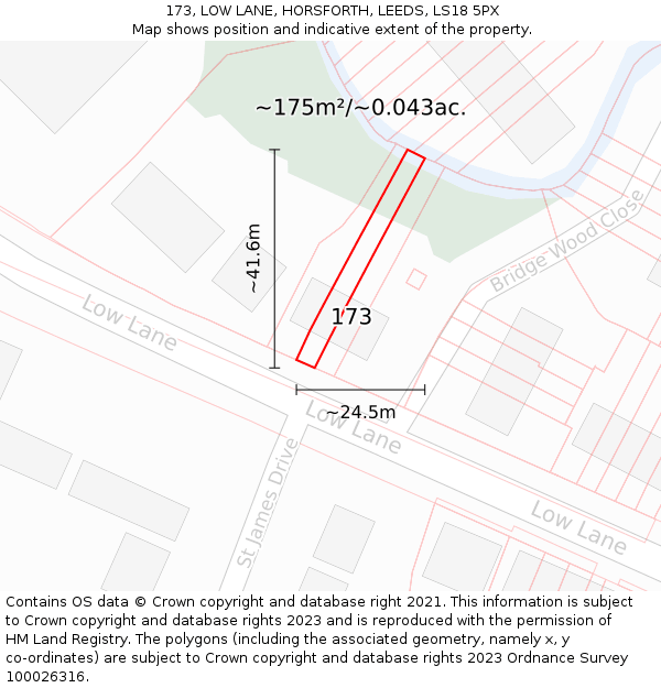 173, LOW LANE, HORSFORTH, LEEDS, LS18 5PX: Plot and title map