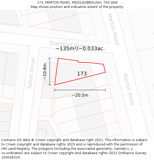 173, MARTON ROAD, MIDDLESBROUGH, TS4 2EW: Plot and title map