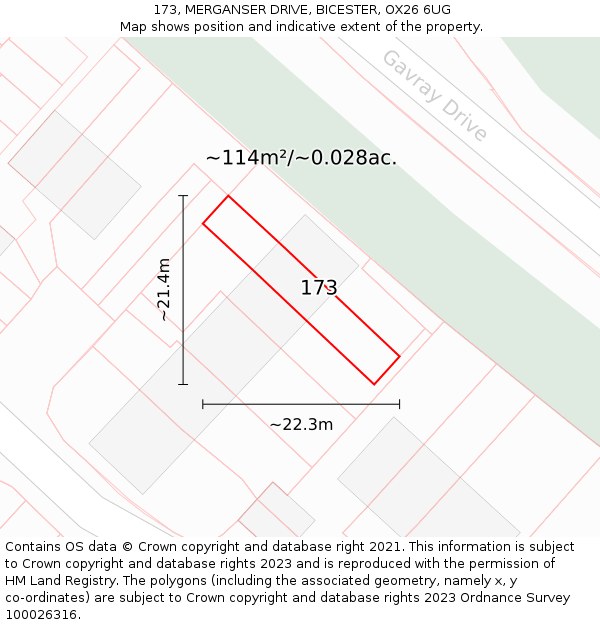 173, MERGANSER DRIVE, BICESTER, OX26 6UG: Plot and title map