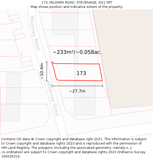 173, MILDMAY ROAD, STEVENAGE, SG1 5RT: Plot and title map