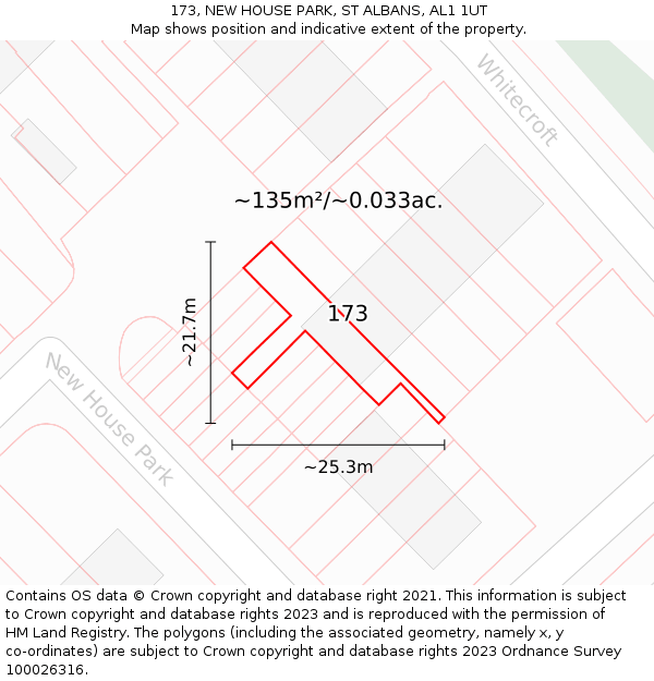 173, NEW HOUSE PARK, ST ALBANS, AL1 1UT: Plot and title map