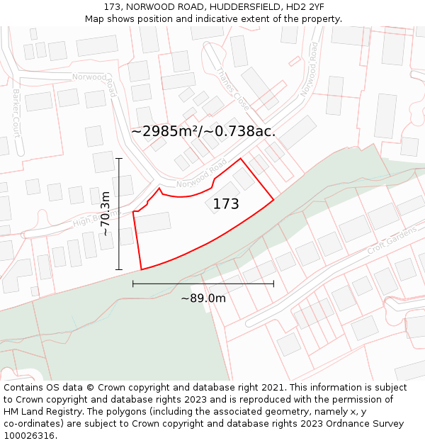 173, NORWOOD ROAD, HUDDERSFIELD, HD2 2YF: Plot and title map