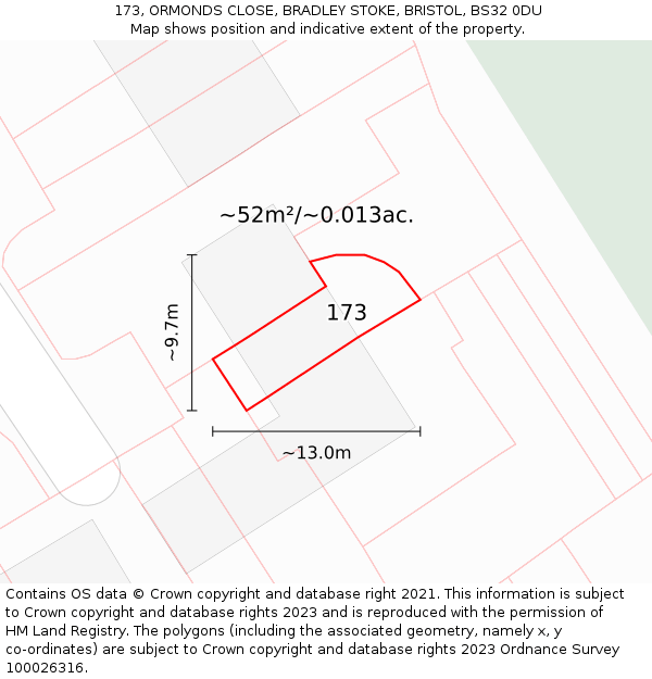 173, ORMONDS CLOSE, BRADLEY STOKE, BRISTOL, BS32 0DU: Plot and title map