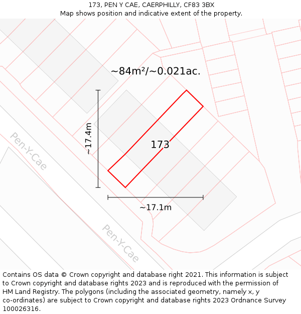 173, PEN Y CAE, CAERPHILLY, CF83 3BX: Plot and title map