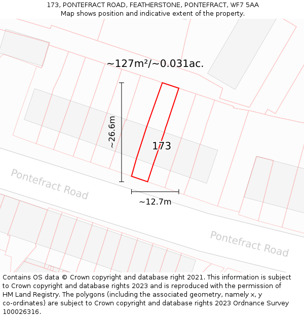 173, PONTEFRACT ROAD, FEATHERSTONE, PONTEFRACT, WF7 5AA: Plot and title map