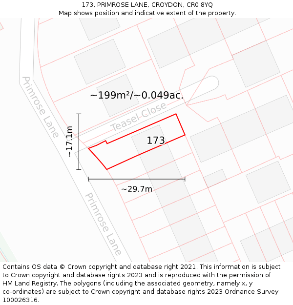 173, PRIMROSE LANE, CROYDON, CR0 8YQ: Plot and title map