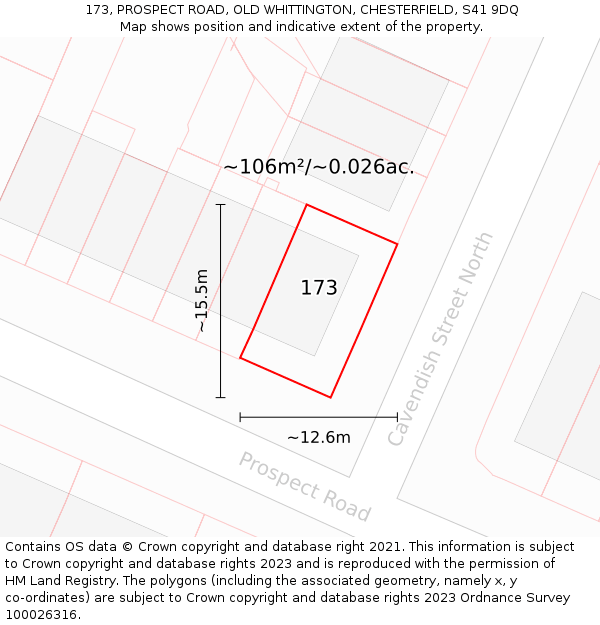 173, PROSPECT ROAD, OLD WHITTINGTON, CHESTERFIELD, S41 9DQ: Plot and title map