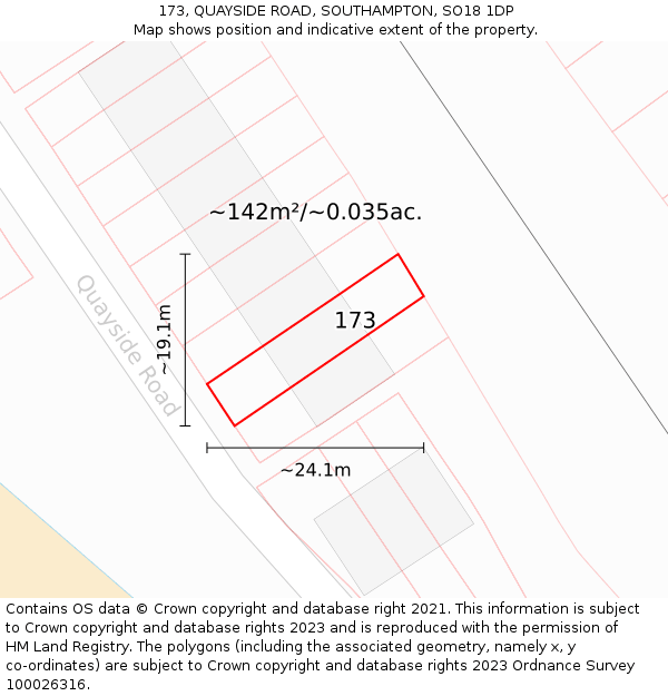 173, QUAYSIDE ROAD, SOUTHAMPTON, SO18 1DP: Plot and title map