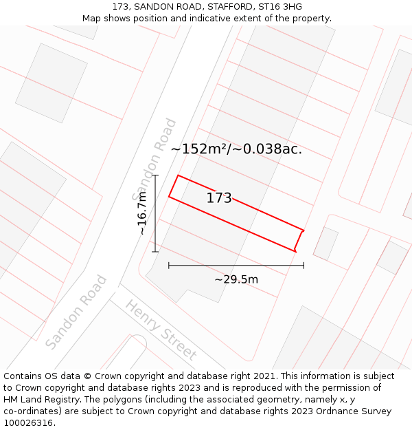 173, SANDON ROAD, STAFFORD, ST16 3HG: Plot and title map