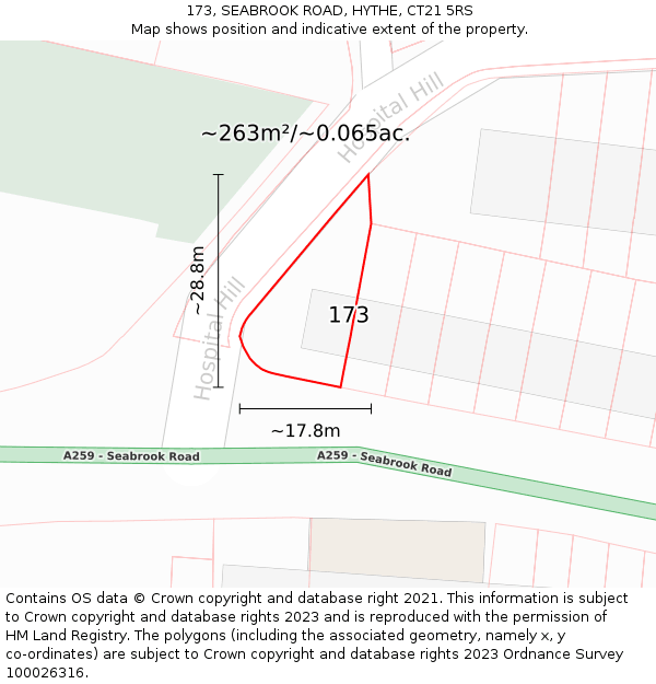 173, SEABROOK ROAD, HYTHE, CT21 5RS: Plot and title map