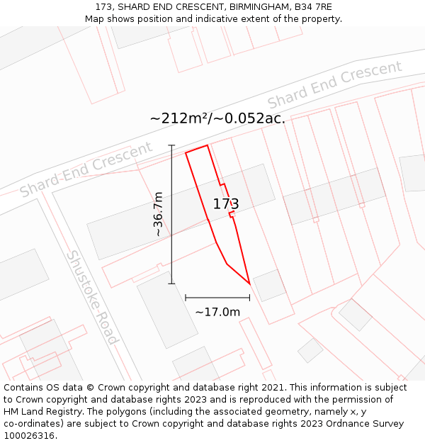 173, SHARD END CRESCENT, BIRMINGHAM, B34 7RE: Plot and title map