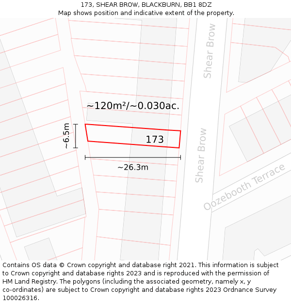 173, SHEAR BROW, BLACKBURN, BB1 8DZ: Plot and title map