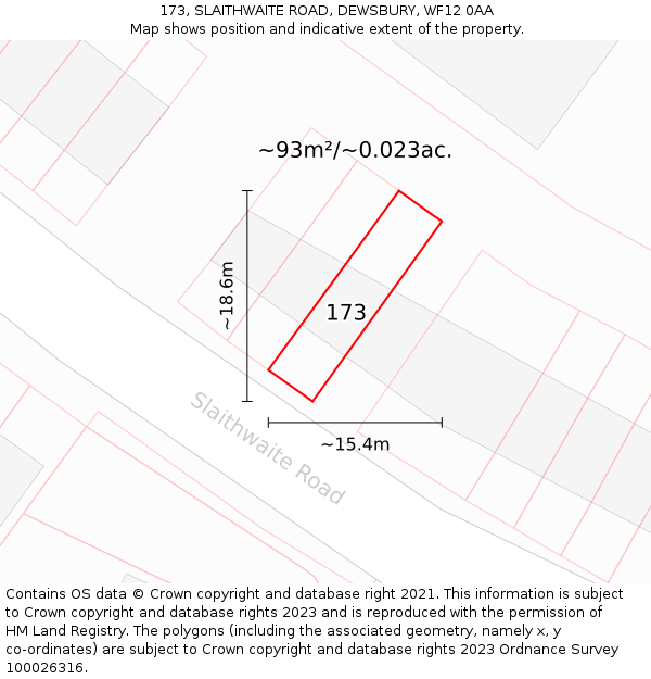 173, SLAITHWAITE ROAD, DEWSBURY, WF12 0AA: Plot and title map