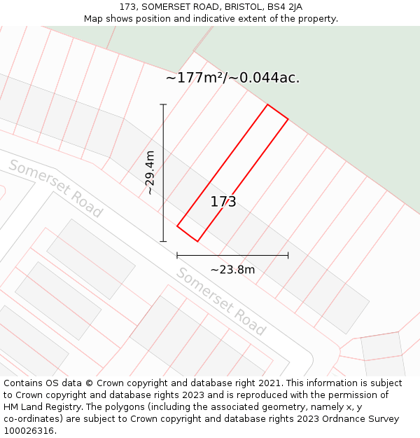 173, SOMERSET ROAD, BRISTOL, BS4 2JA: Plot and title map