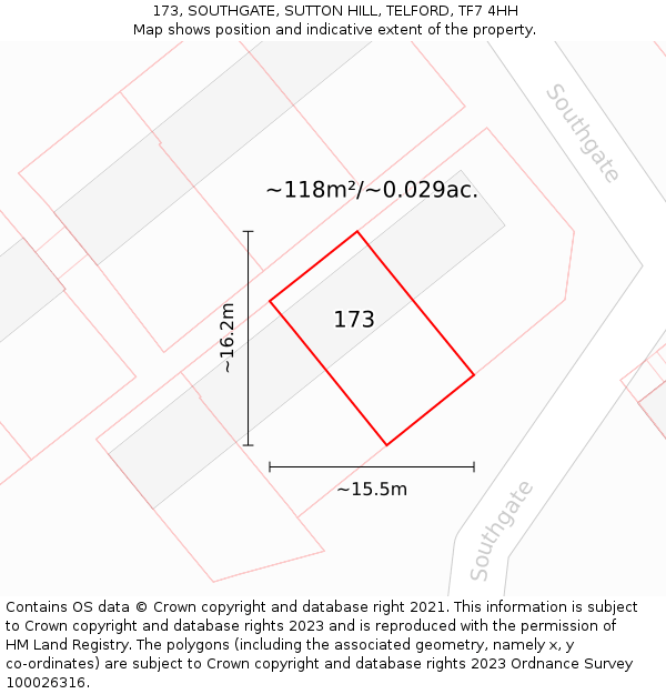 173, SOUTHGATE, SUTTON HILL, TELFORD, TF7 4HH: Plot and title map