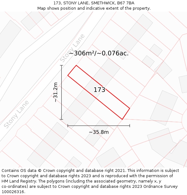 173, STONY LANE, SMETHWICK, B67 7BA: Plot and title map