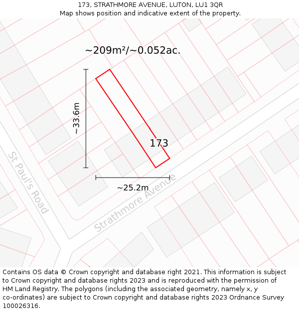 173, STRATHMORE AVENUE, LUTON, LU1 3QR: Plot and title map