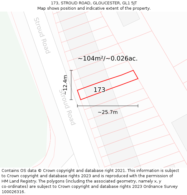 173, STROUD ROAD, GLOUCESTER, GL1 5JT: Plot and title map