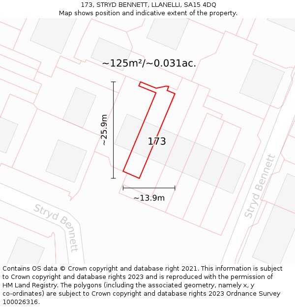 173, STRYD BENNETT, LLANELLI, SA15 4DQ: Plot and title map