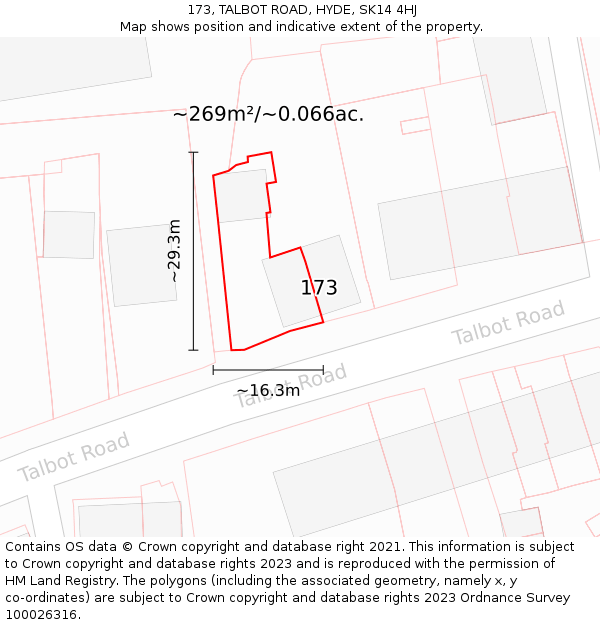 173, TALBOT ROAD, HYDE, SK14 4HJ: Plot and title map