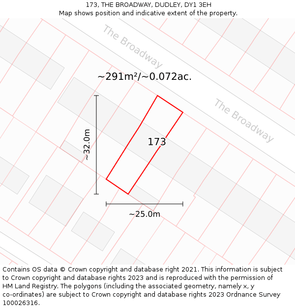 173, THE BROADWAY, DUDLEY, DY1 3EH: Plot and title map