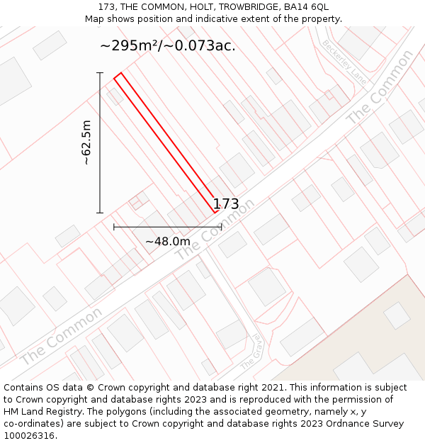 173, THE COMMON, HOLT, TROWBRIDGE, BA14 6QL: Plot and title map