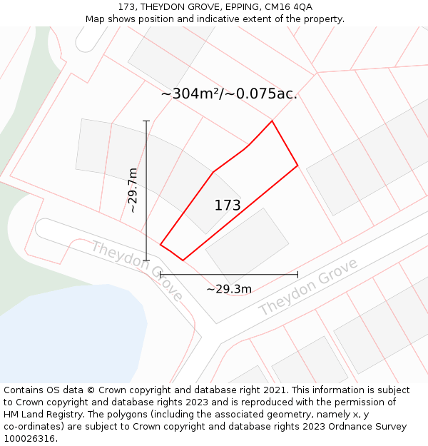 173, THEYDON GROVE, EPPING, CM16 4QA: Plot and title map