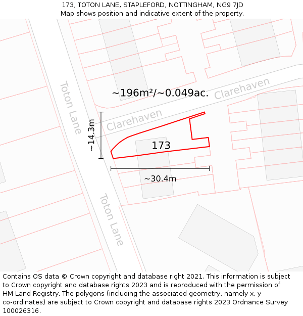 173, TOTON LANE, STAPLEFORD, NOTTINGHAM, NG9 7JD: Plot and title map