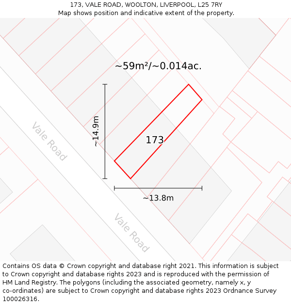 173, VALE ROAD, WOOLTON, LIVERPOOL, L25 7RY: Plot and title map