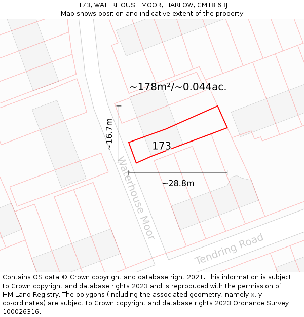173, WATERHOUSE MOOR, HARLOW, CM18 6BJ: Plot and title map