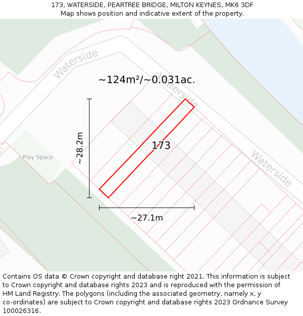 173, WATERSIDE, PEARTREE BRIDGE, MILTON KEYNES, MK6 3DF: Plot and title map