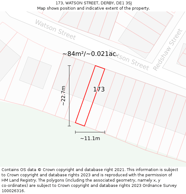 173, WATSON STREET, DERBY, DE1 3SJ: Plot and title map