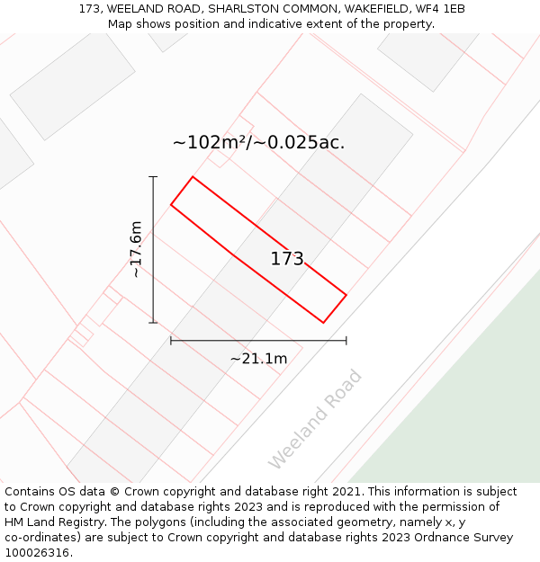 173, WEELAND ROAD, SHARLSTON COMMON, WAKEFIELD, WF4 1EB: Plot and title map