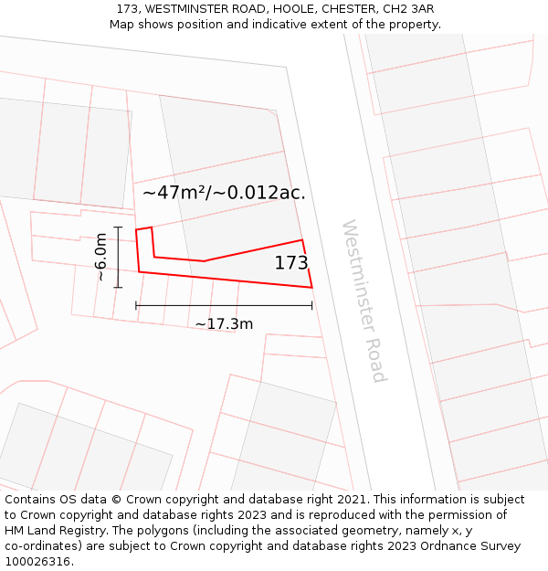 173, WESTMINSTER ROAD, HOOLE, CHESTER, CH2 3AR: Plot and title map
