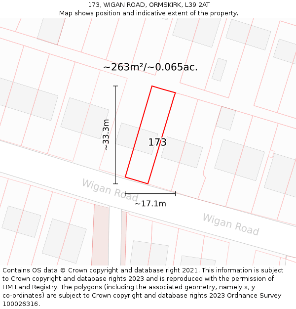 173, WIGAN ROAD, ORMSKIRK, L39 2AT: Plot and title map