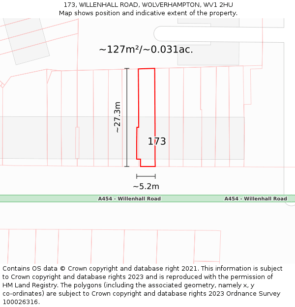 173, WILLENHALL ROAD, WOLVERHAMPTON, WV1 2HU: Plot and title map