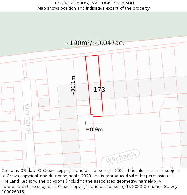 173, WITCHARDS, BASILDON, SS16 5BH: Plot and title map
