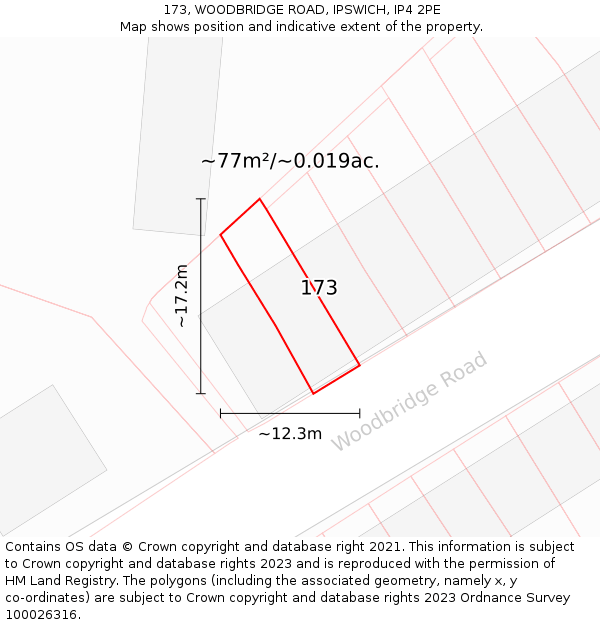 173, WOODBRIDGE ROAD, IPSWICH, IP4 2PE: Plot and title map
