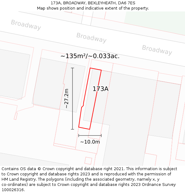 173A, BROADWAY, BEXLEYHEATH, DA6 7ES: Plot and title map