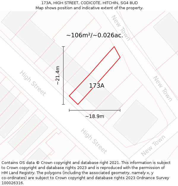 173A, HIGH STREET, CODICOTE, HITCHIN, SG4 8UD: Plot and title map